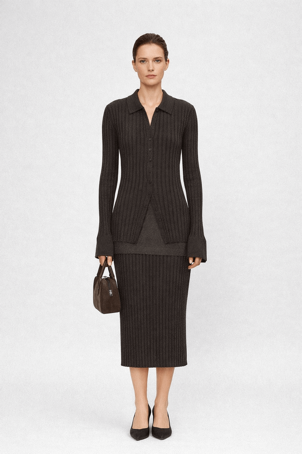 Vertical strip knitted shirt top