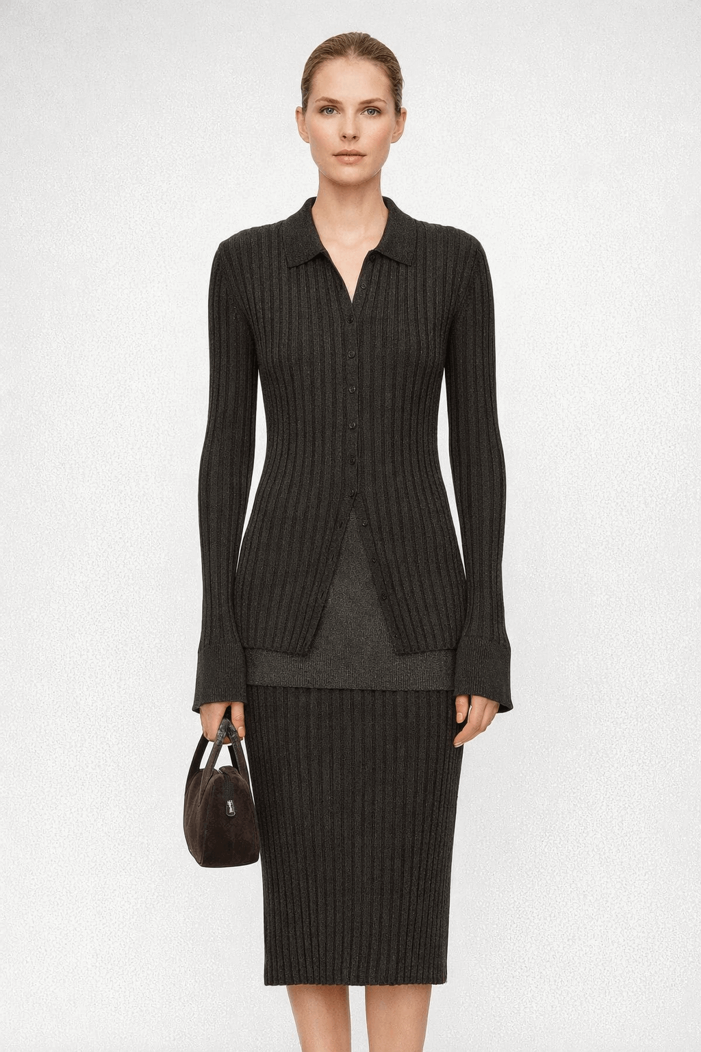 Vertical strip knitted shirt top