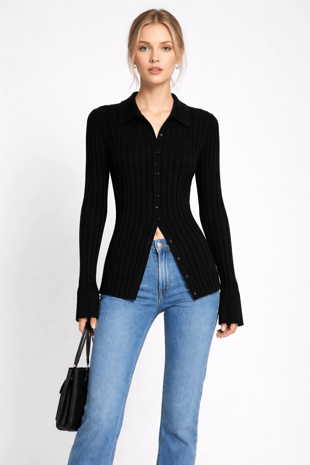 Vertical strip knitted shirt top