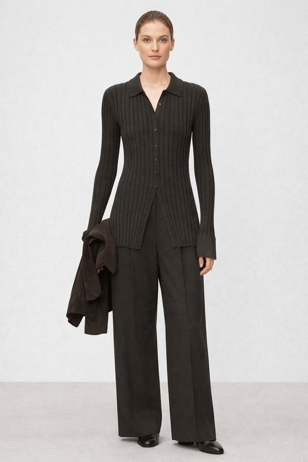 Vertical strip knitted shirt top