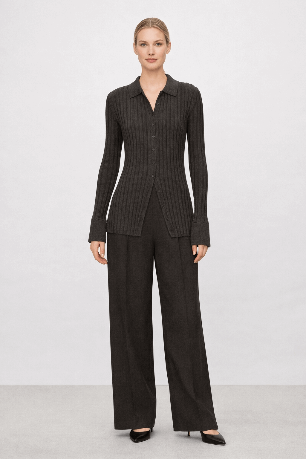 Vertical strip knitted shirt top