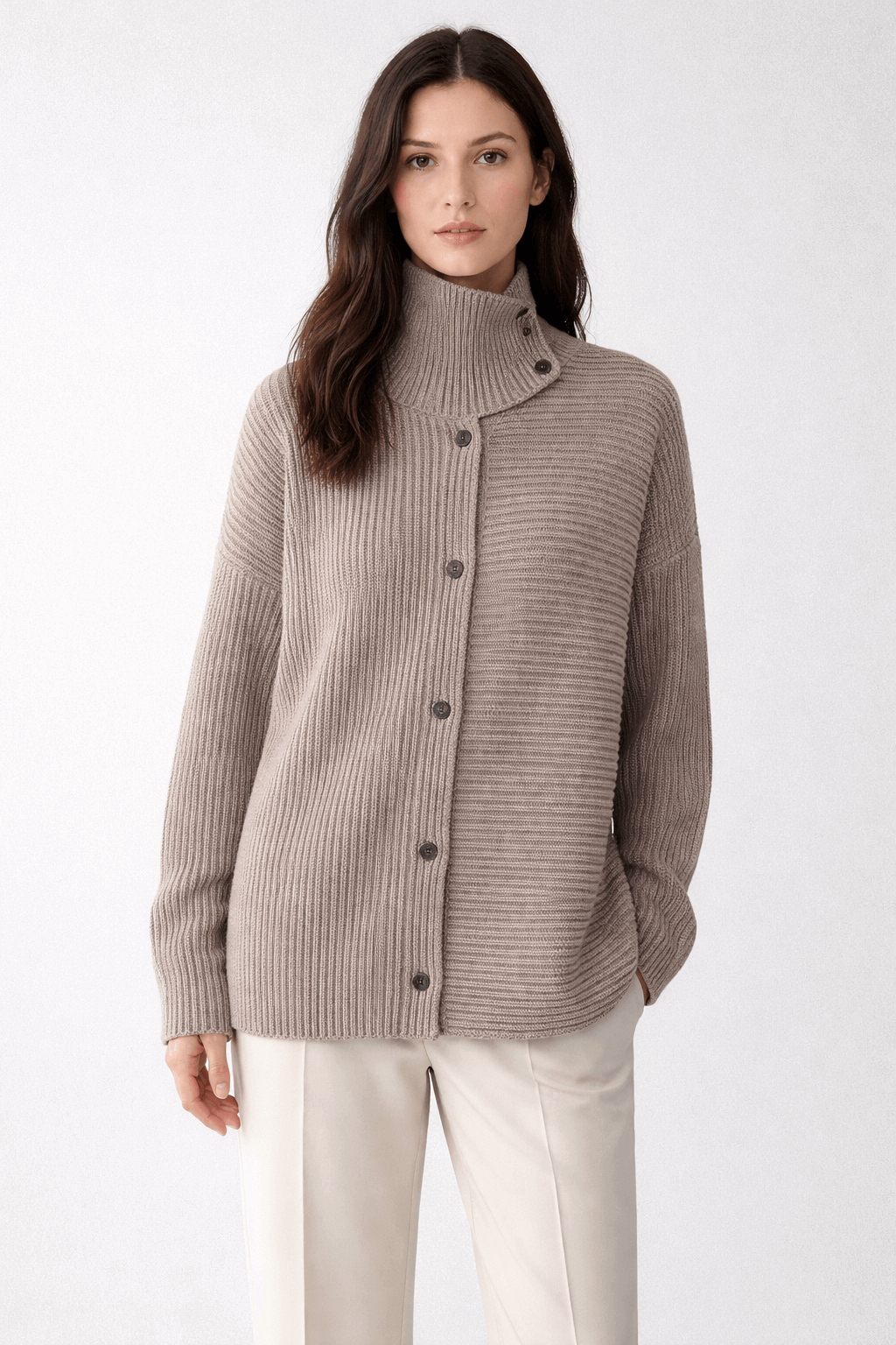 Old-fashioned money stand collar asymmetric cardigan