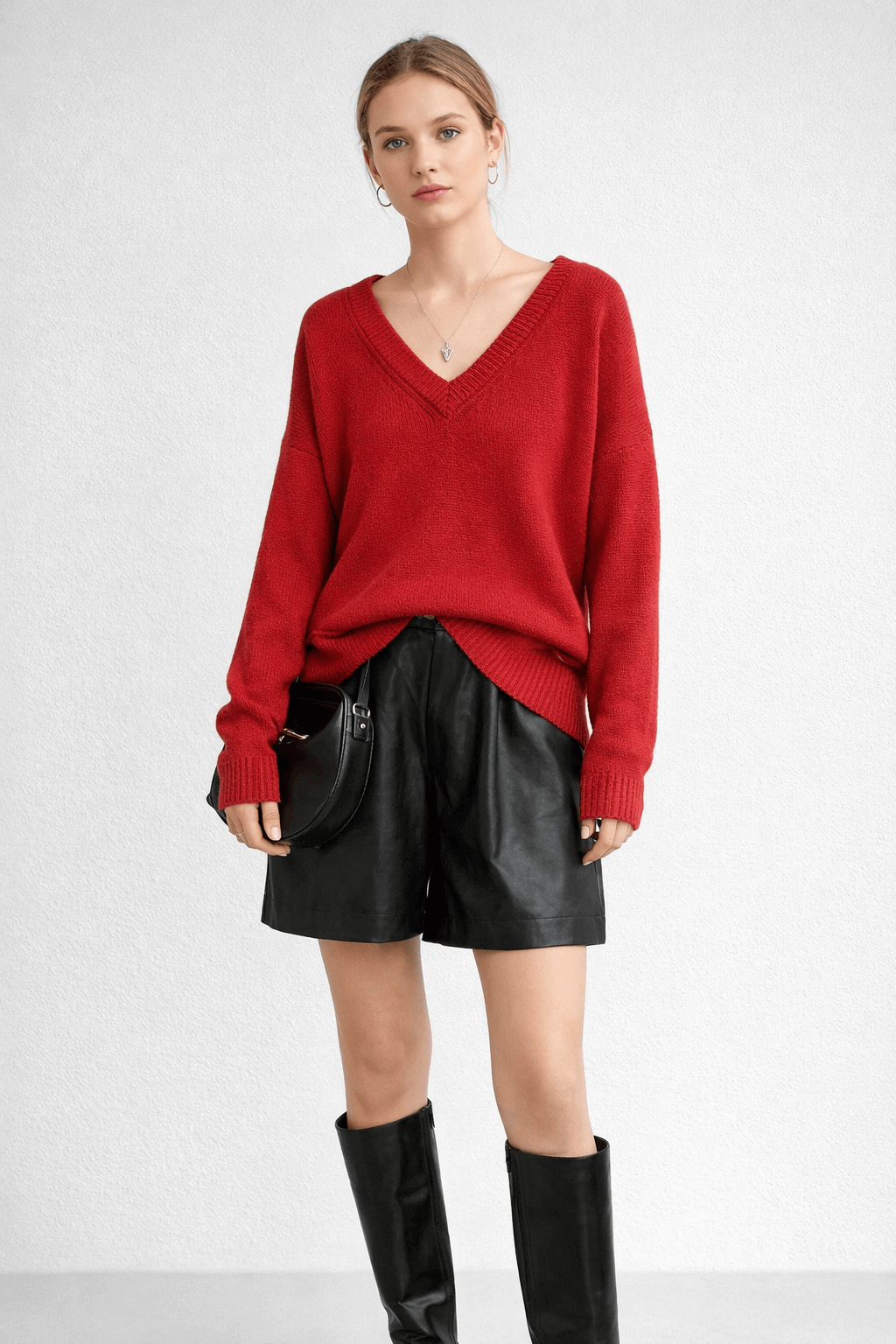 V-neck loose pullover knitted top