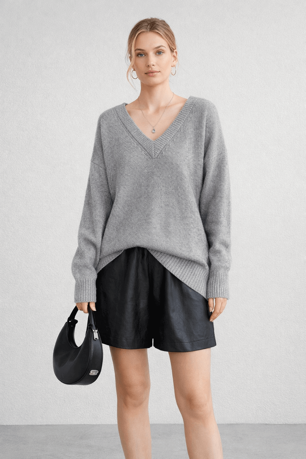 V-neck loose pullover knitted top