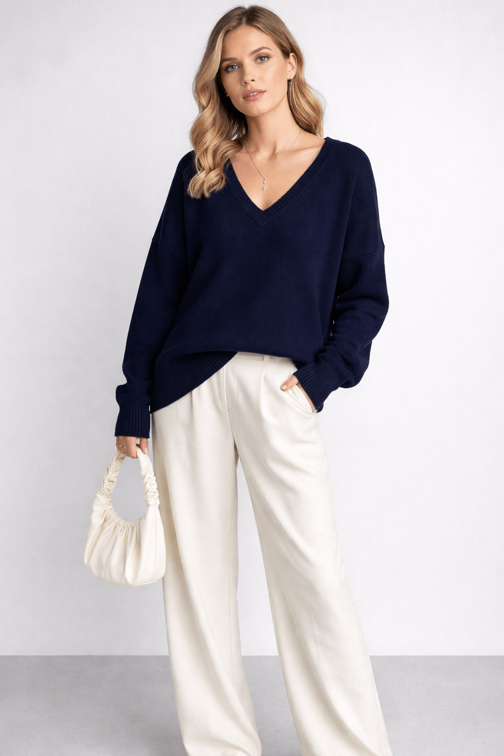V-neck loose pullover knitted top