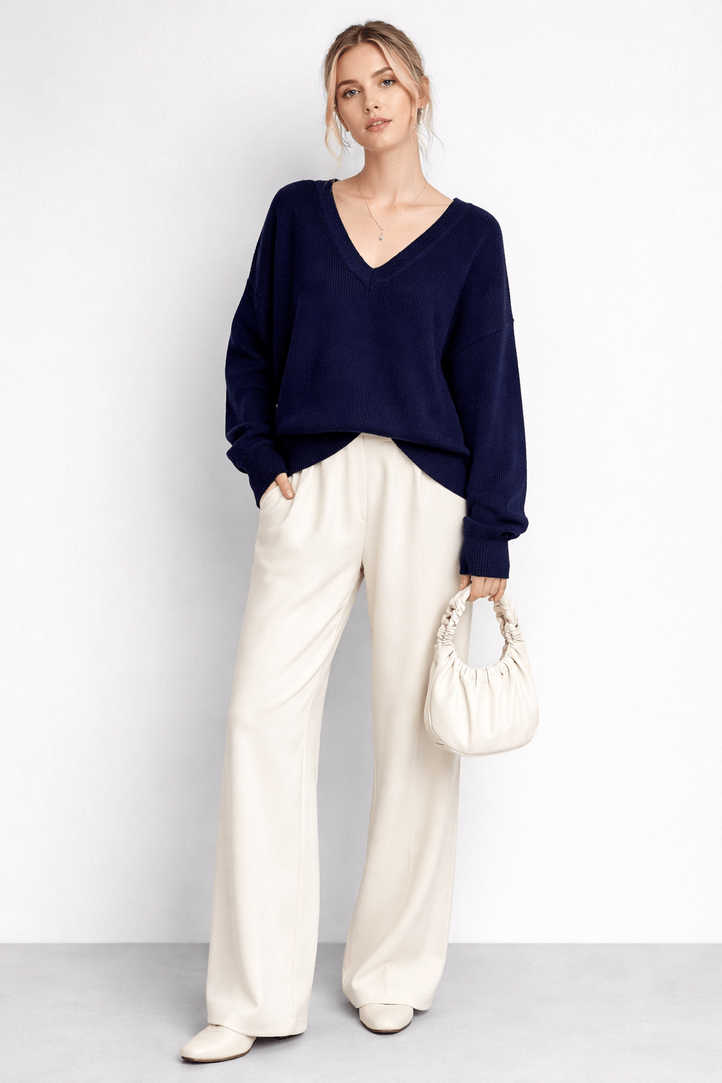 V-neck loose pullover knitted top