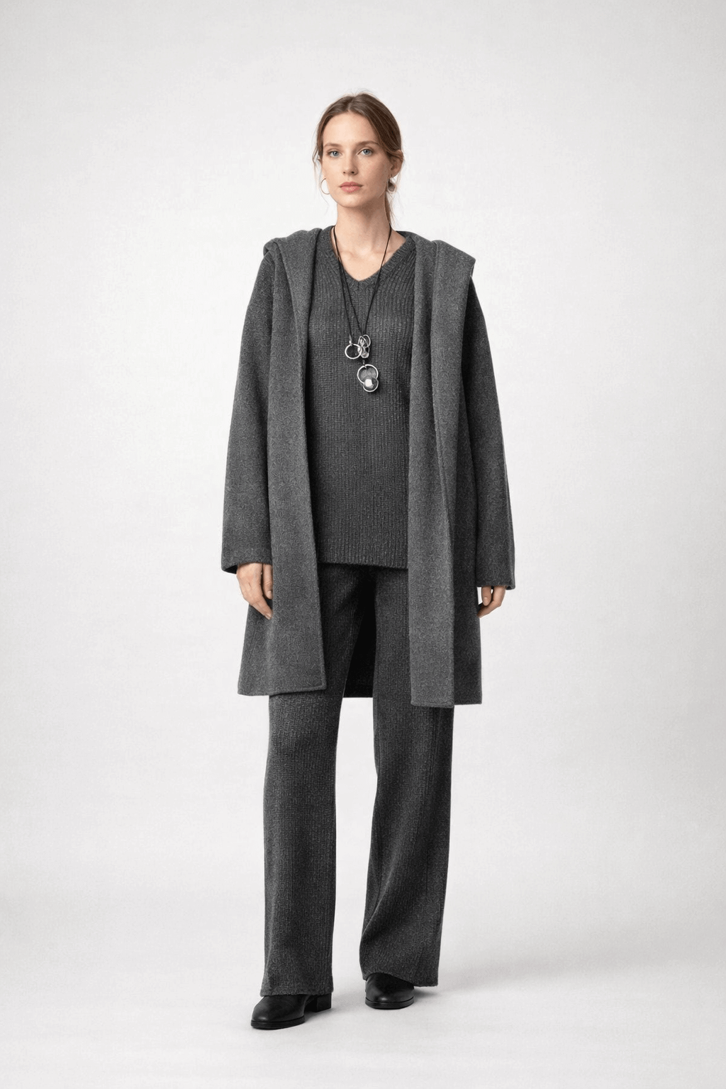 Vertical slit knitted micro flare pants