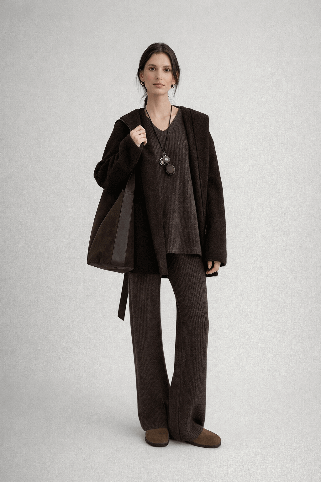 Vertical slit knitted micro flare pants