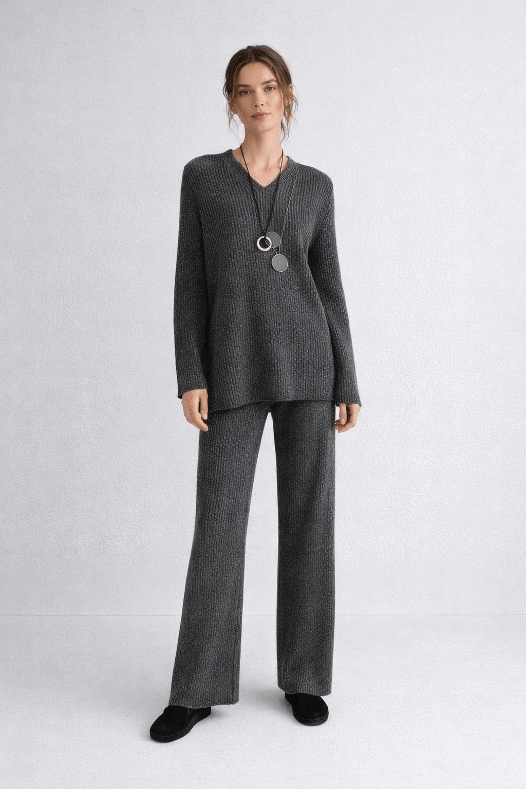 Vertical slit knitted micro flare pants