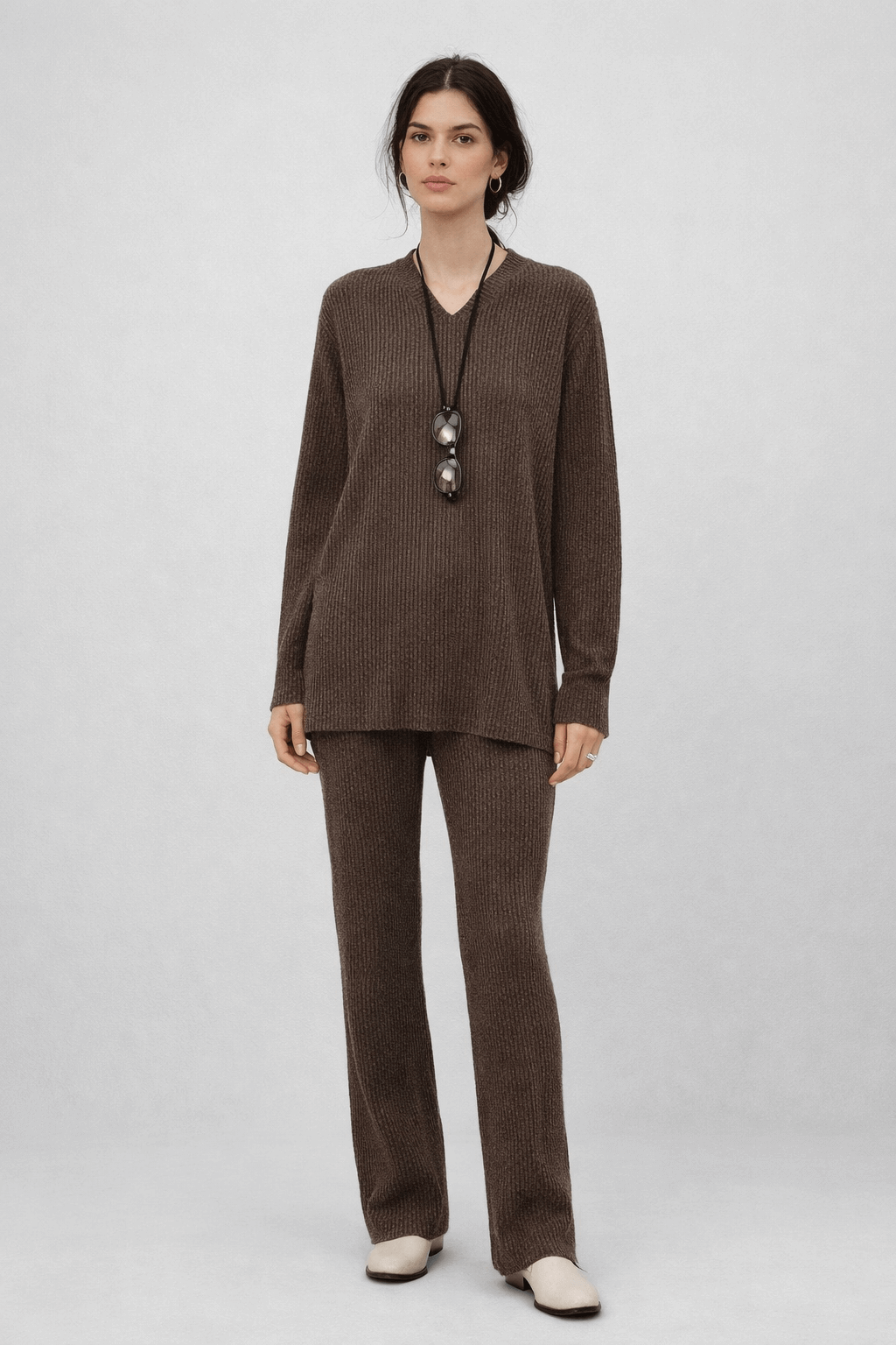 Merino wool  V-neck  knitted top