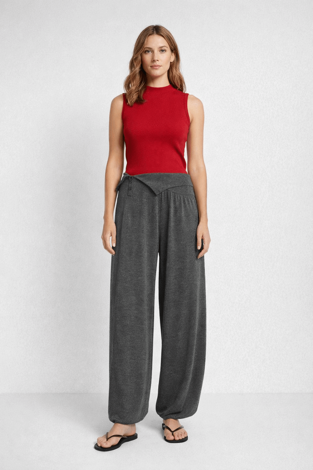 Fold-over button-type bubble pants