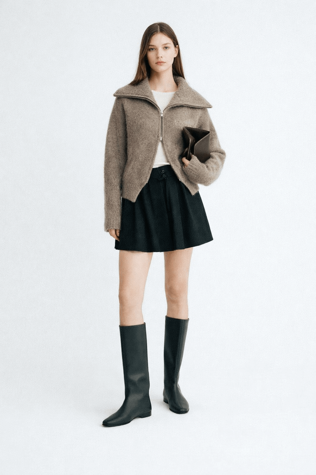 Alpaca turtleneck knitted jacket