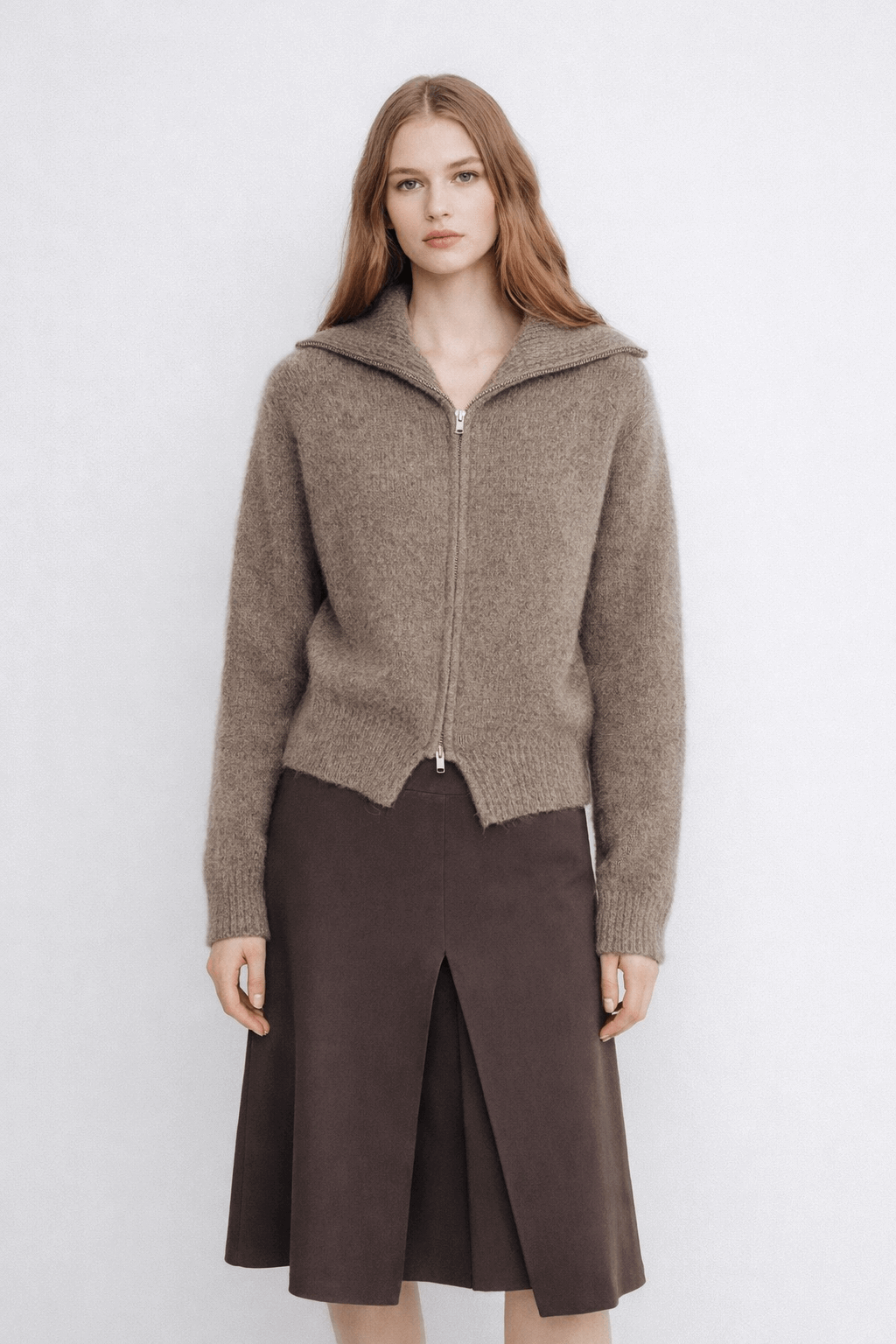 Alpaca turtleneck knitted jacket