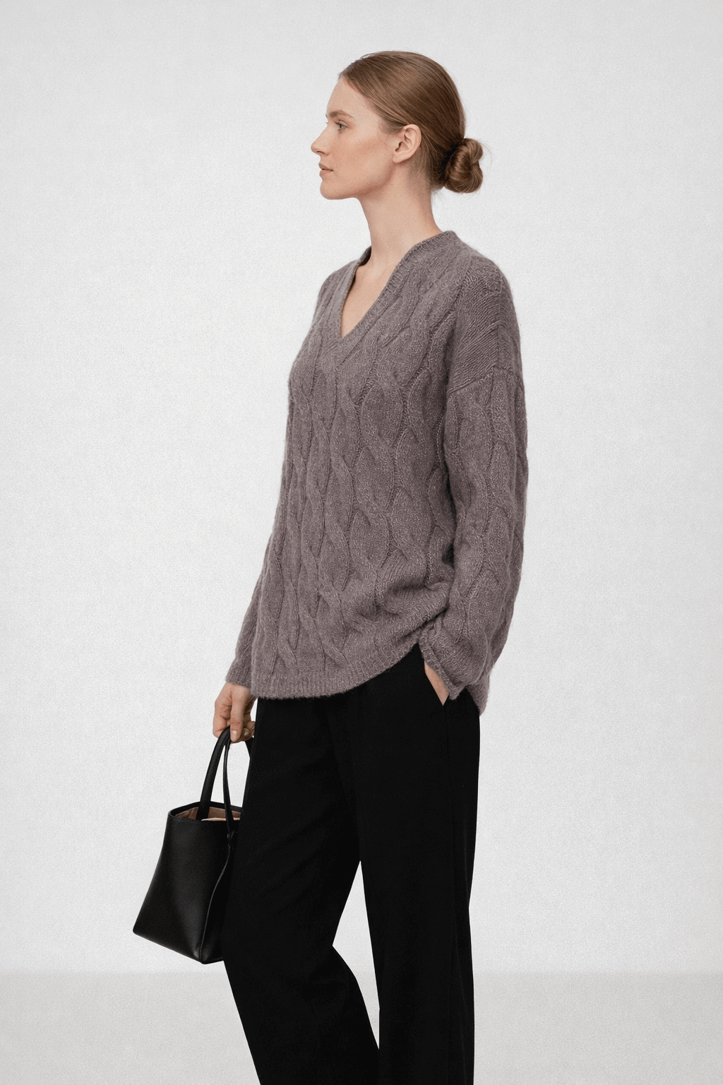 V-neck loose cable knit top