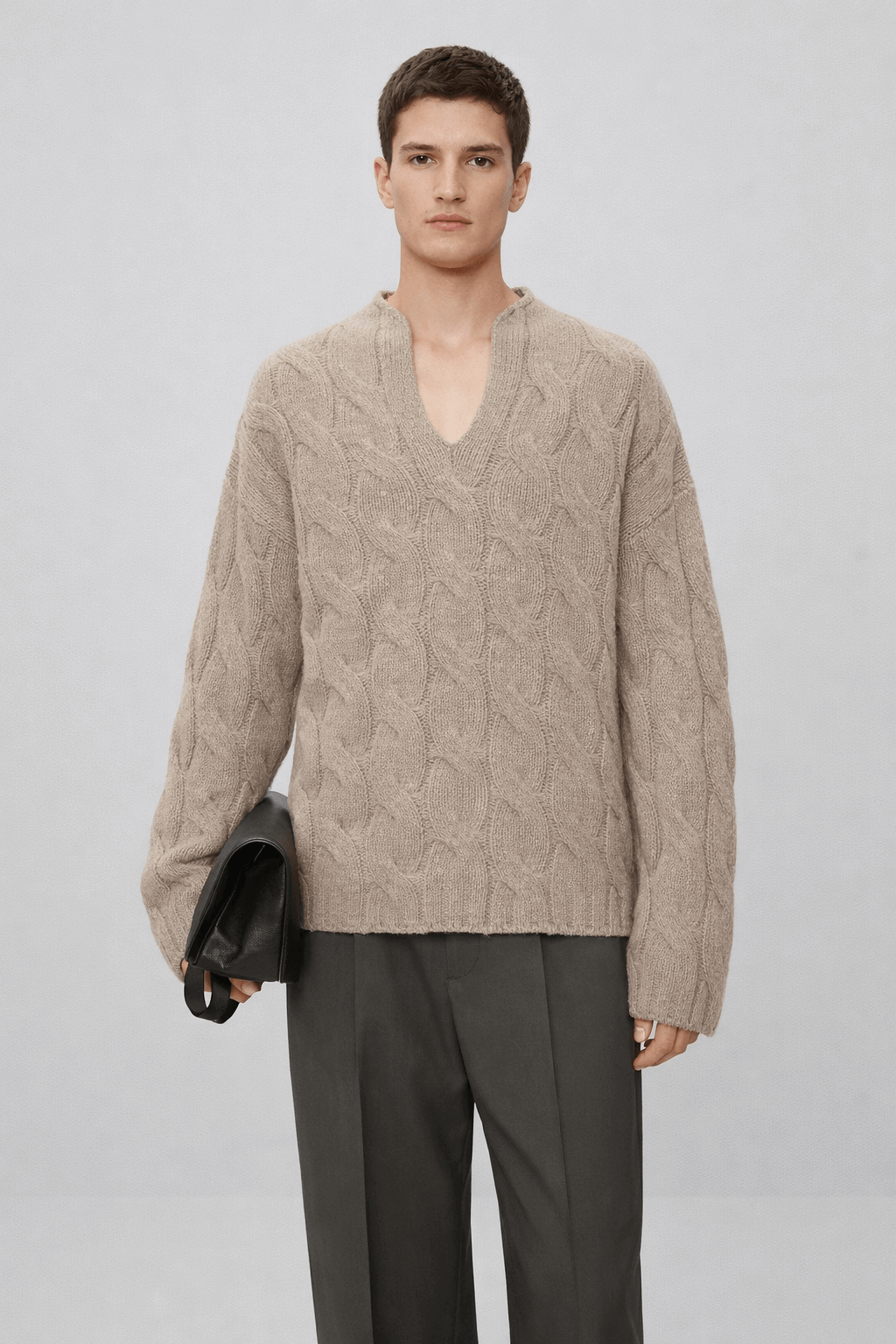 V-neck loose cable knit top