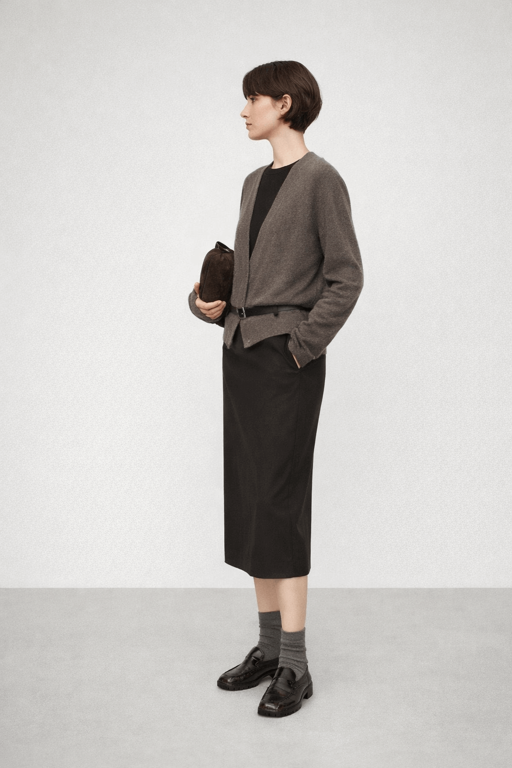 Stacked style retro suit - deep V-cardigan