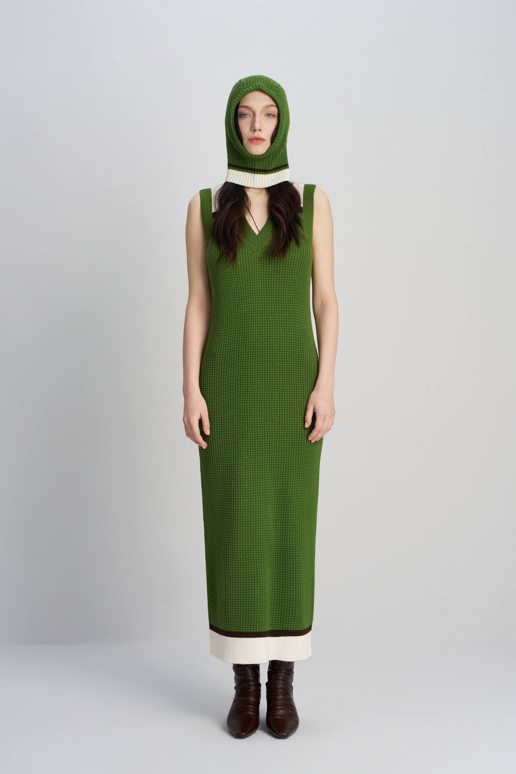 Fruit green waffle knit balaclava hat