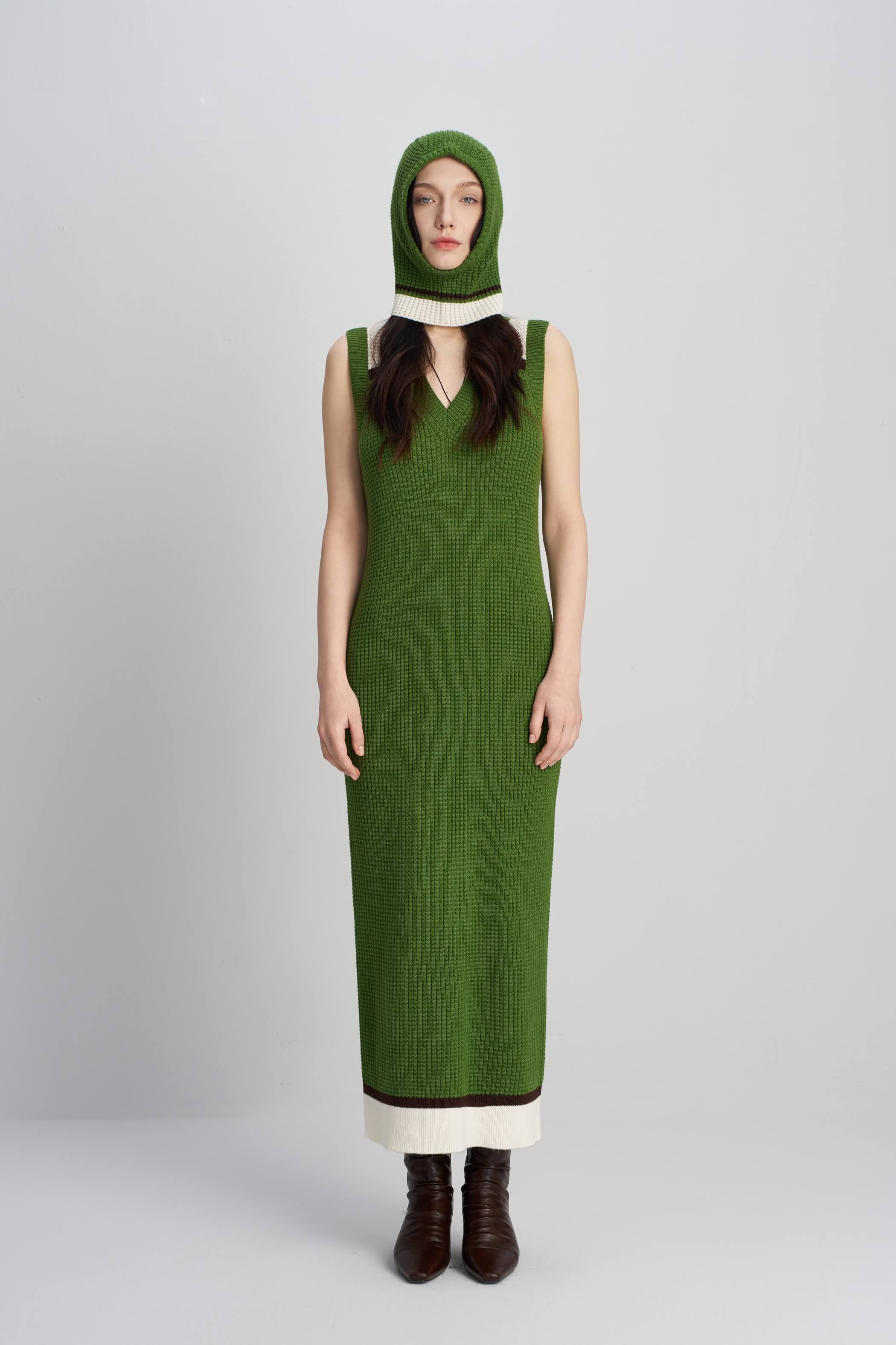 Fruit green waffle knit balaclava hat