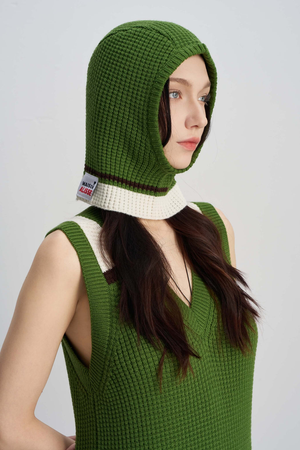 Fruit green waffle knit balaclava hat
