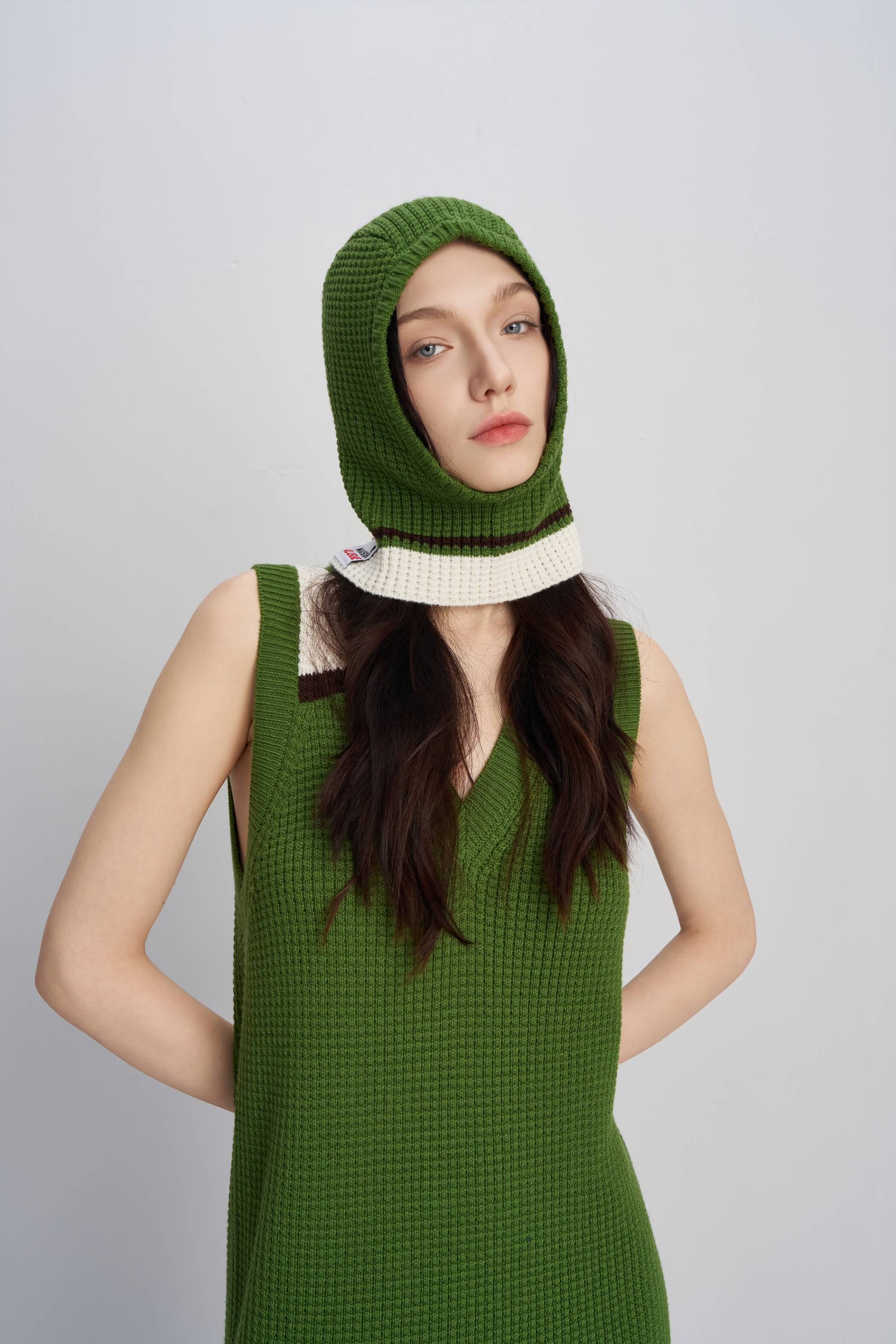 Fruit green waffle knit balaclava hat