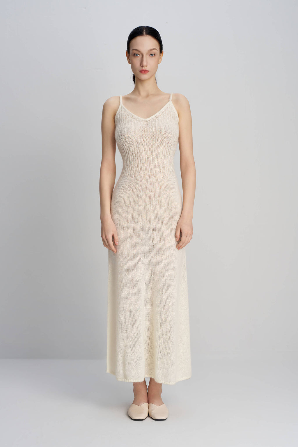 Thin shoulder strap V-neck knitted suspender long skirt