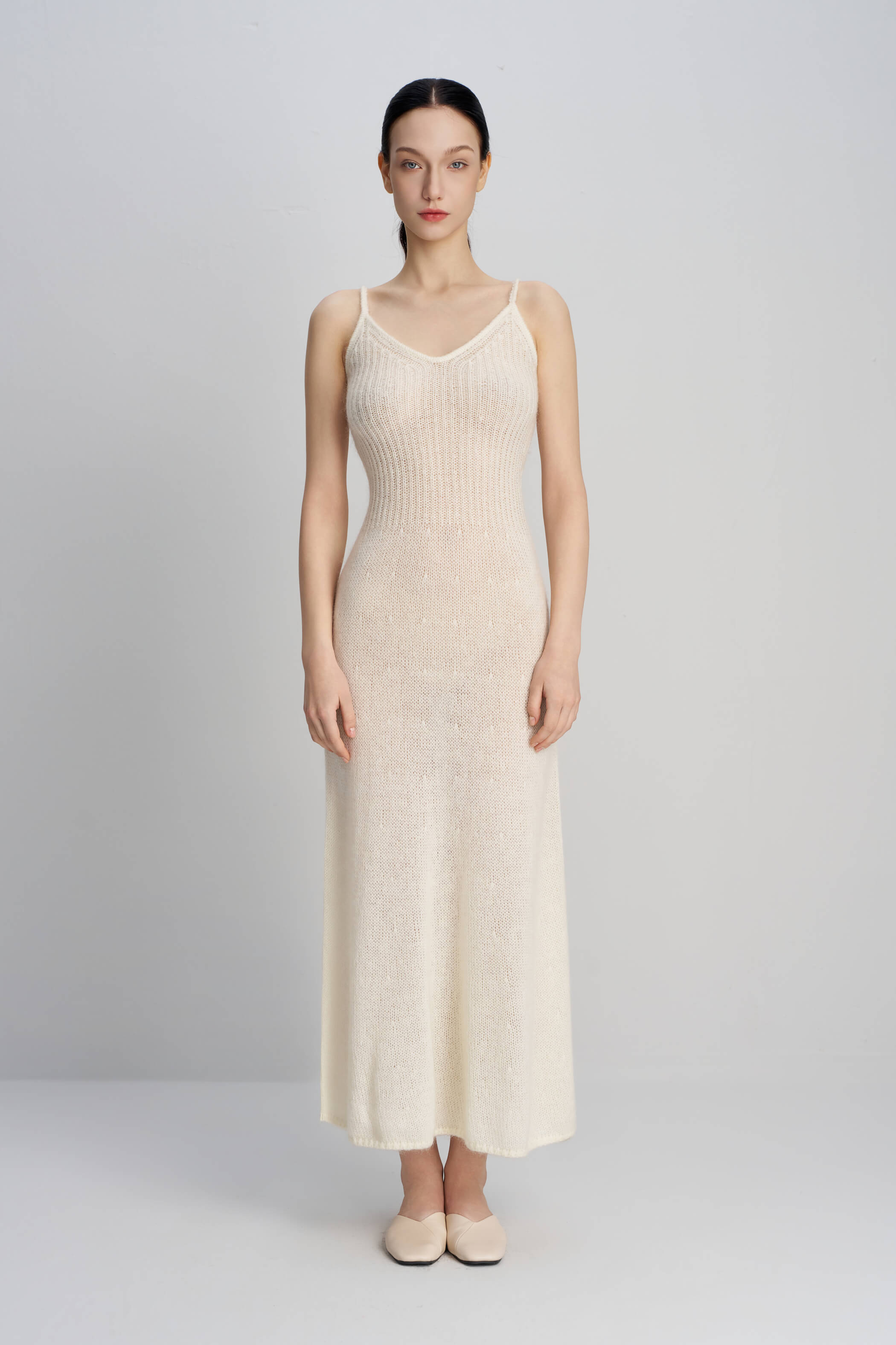 Thin shoulder strap V-neck knitted suspender long skirt