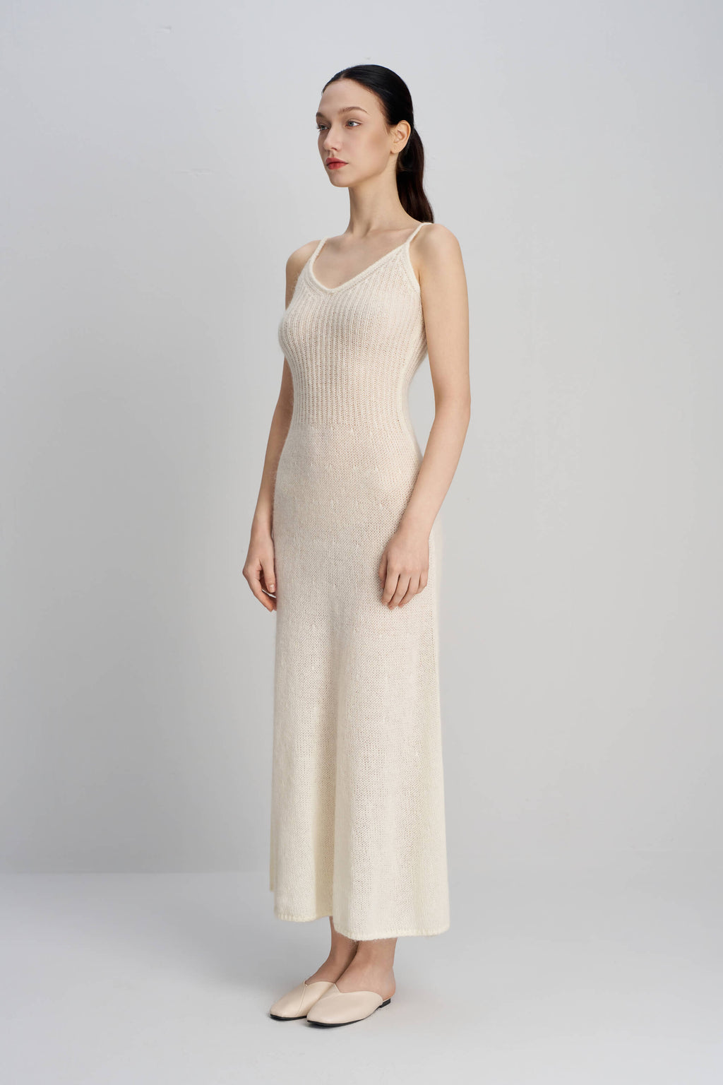 Thin shoulder strap V-neck knitted suspender long skirt