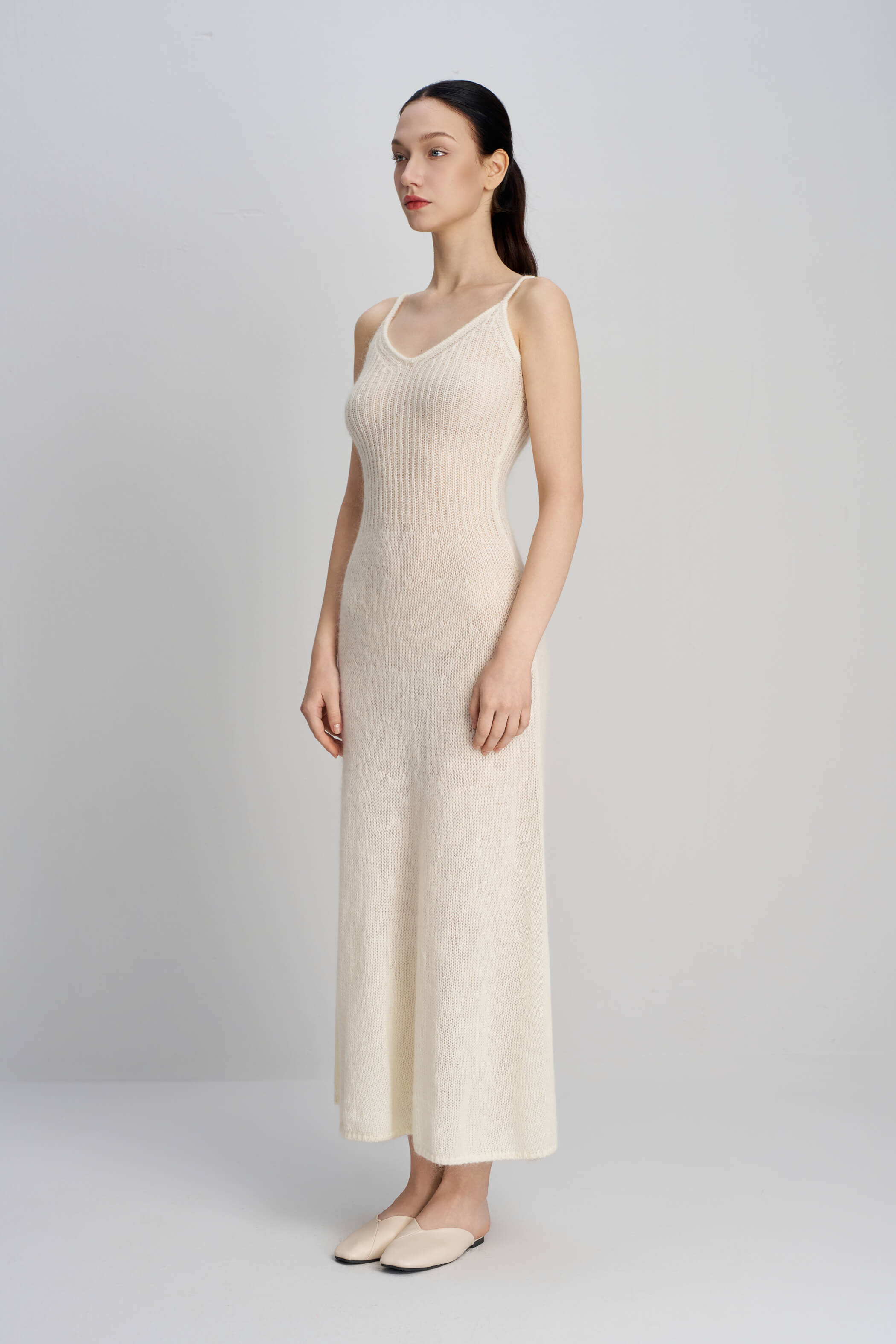 Thin shoulder strap V-neck knitted suspender long skirt