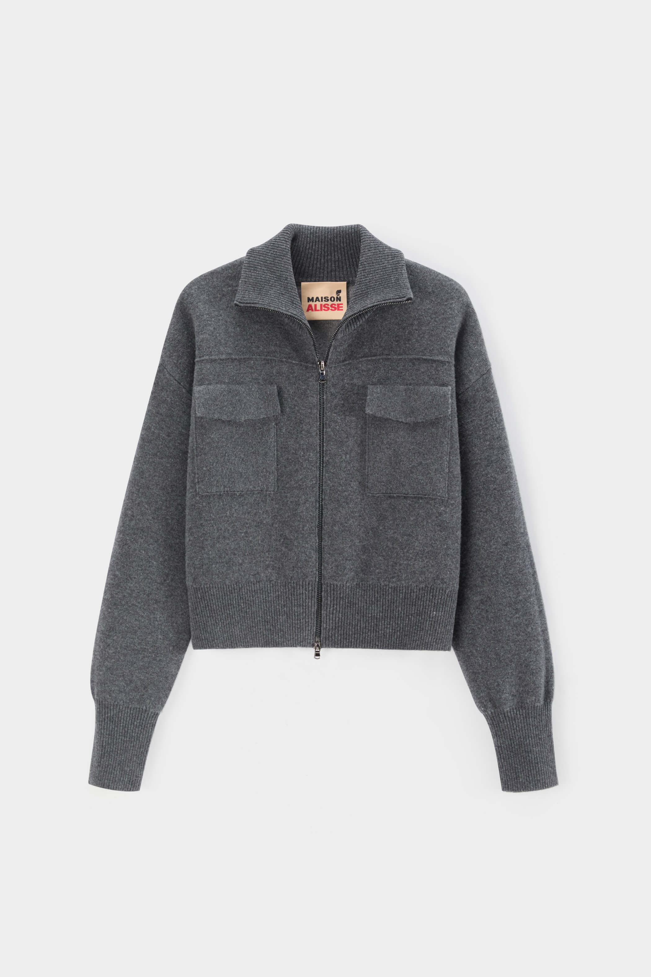 Grey collar zipper knitted short workwear jacket