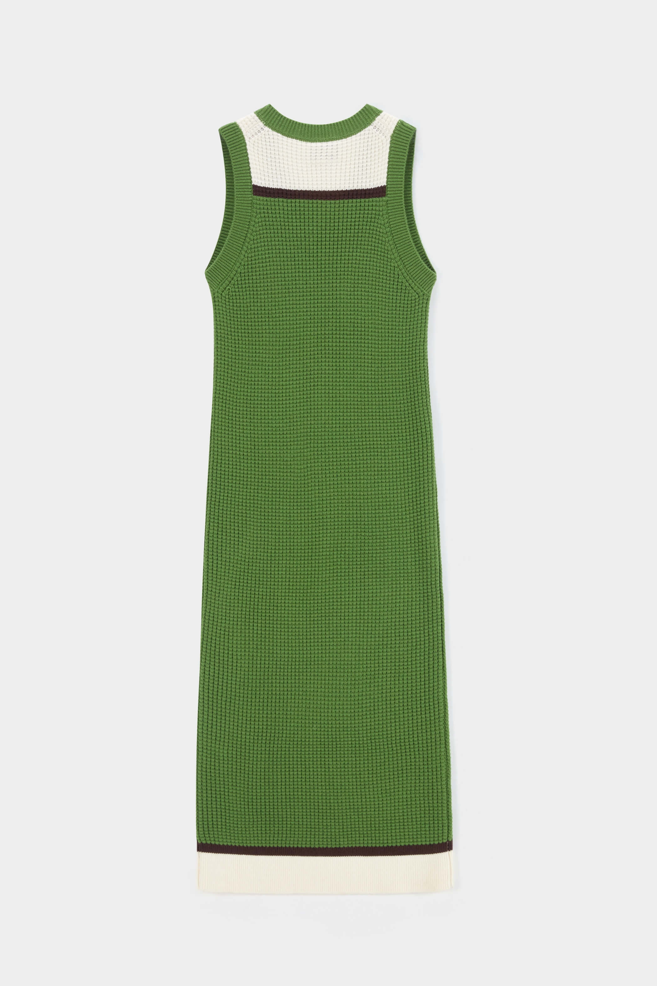Fruit green V-neck sleeveless waffle knit long dress