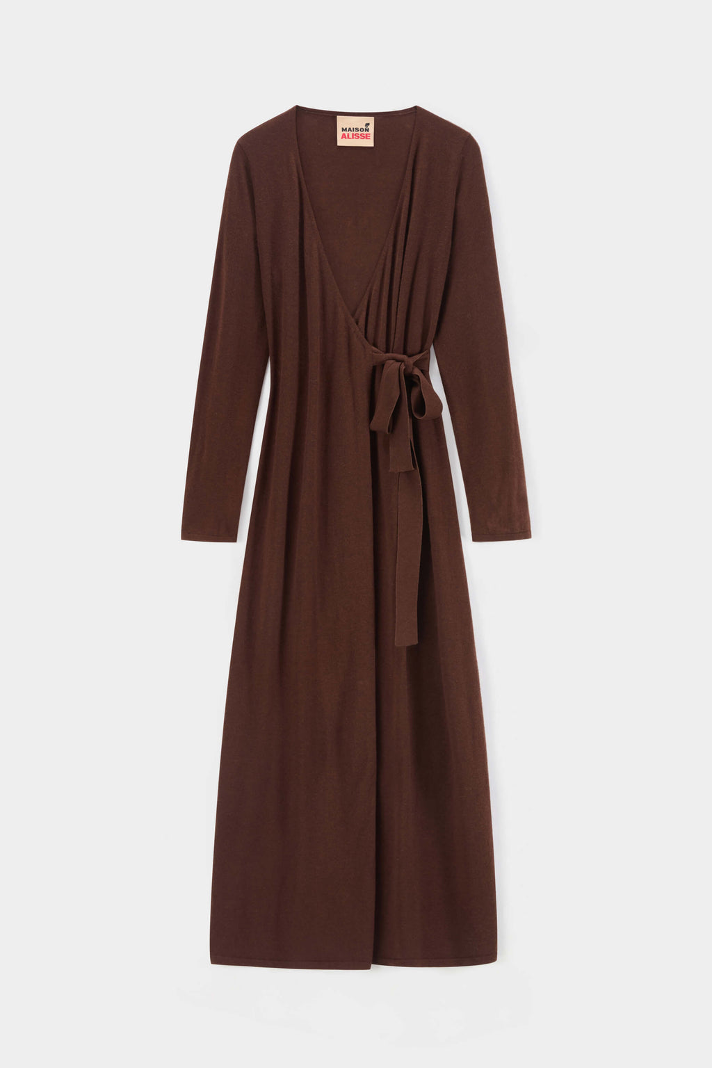 V-neck wrap waist long sleeved knitted dress