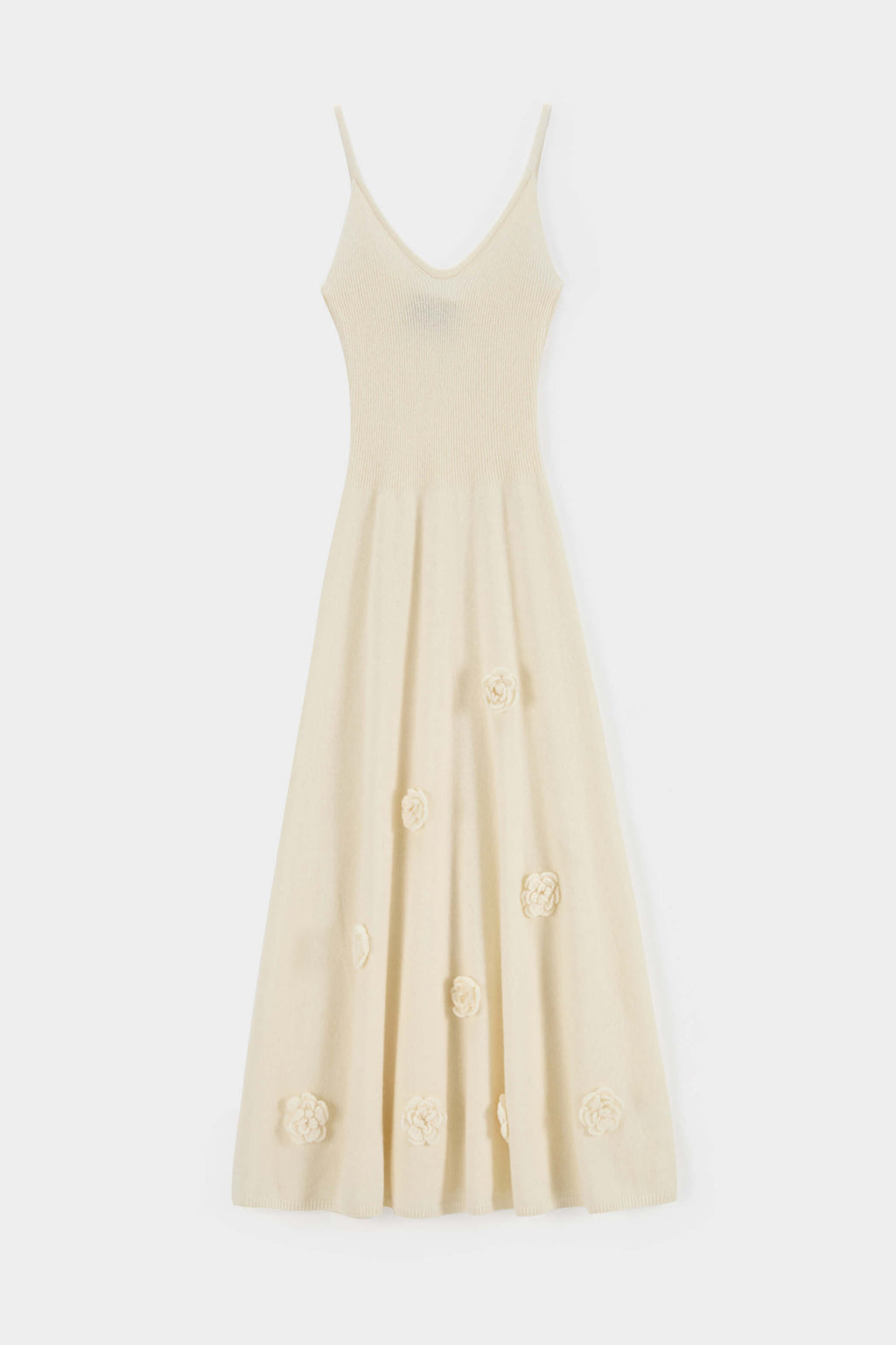 U型深V领吊带立体装饰针织长裙