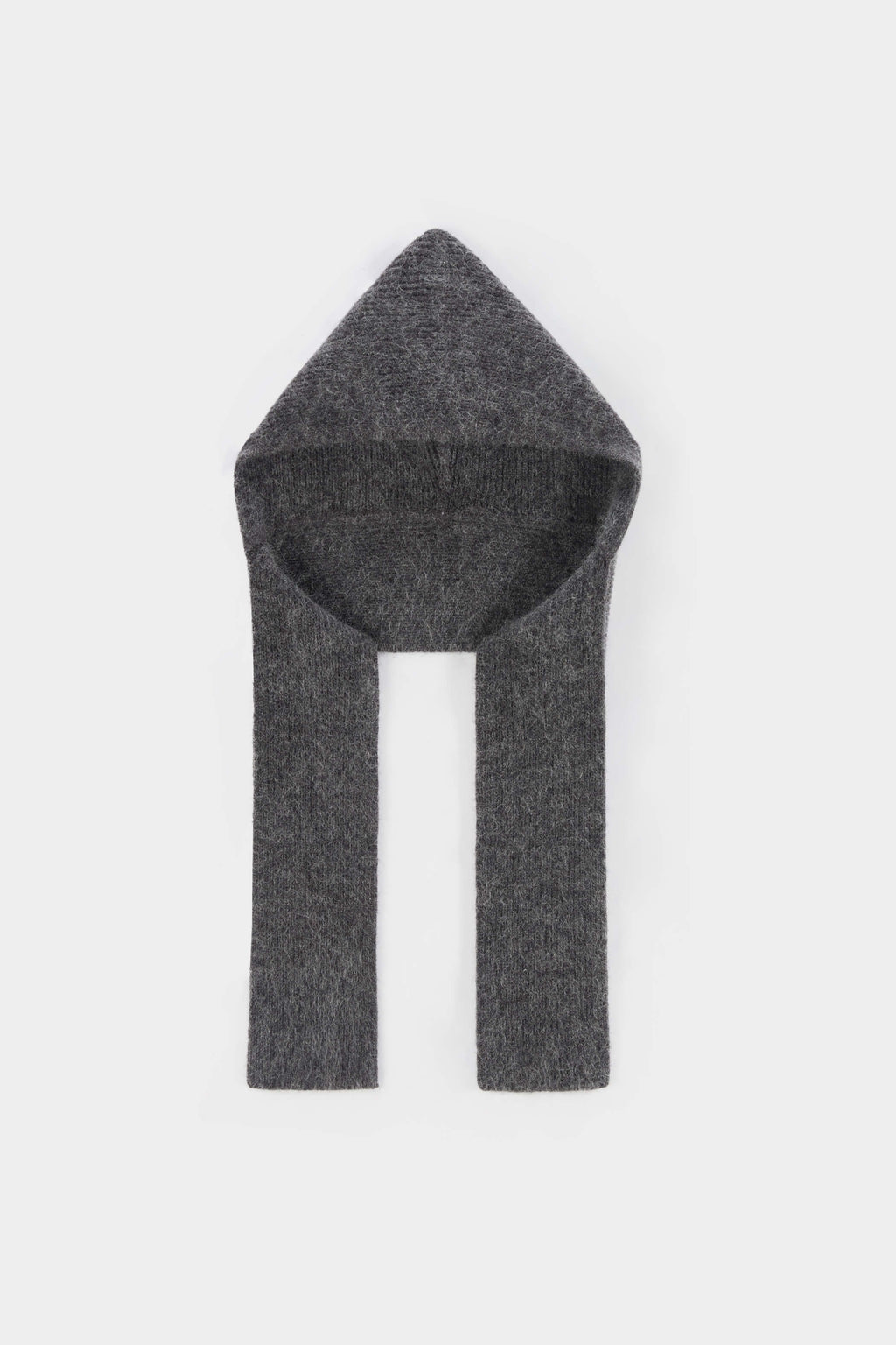 Dark gray mixed colored mohair one-piece hooded scarf hat