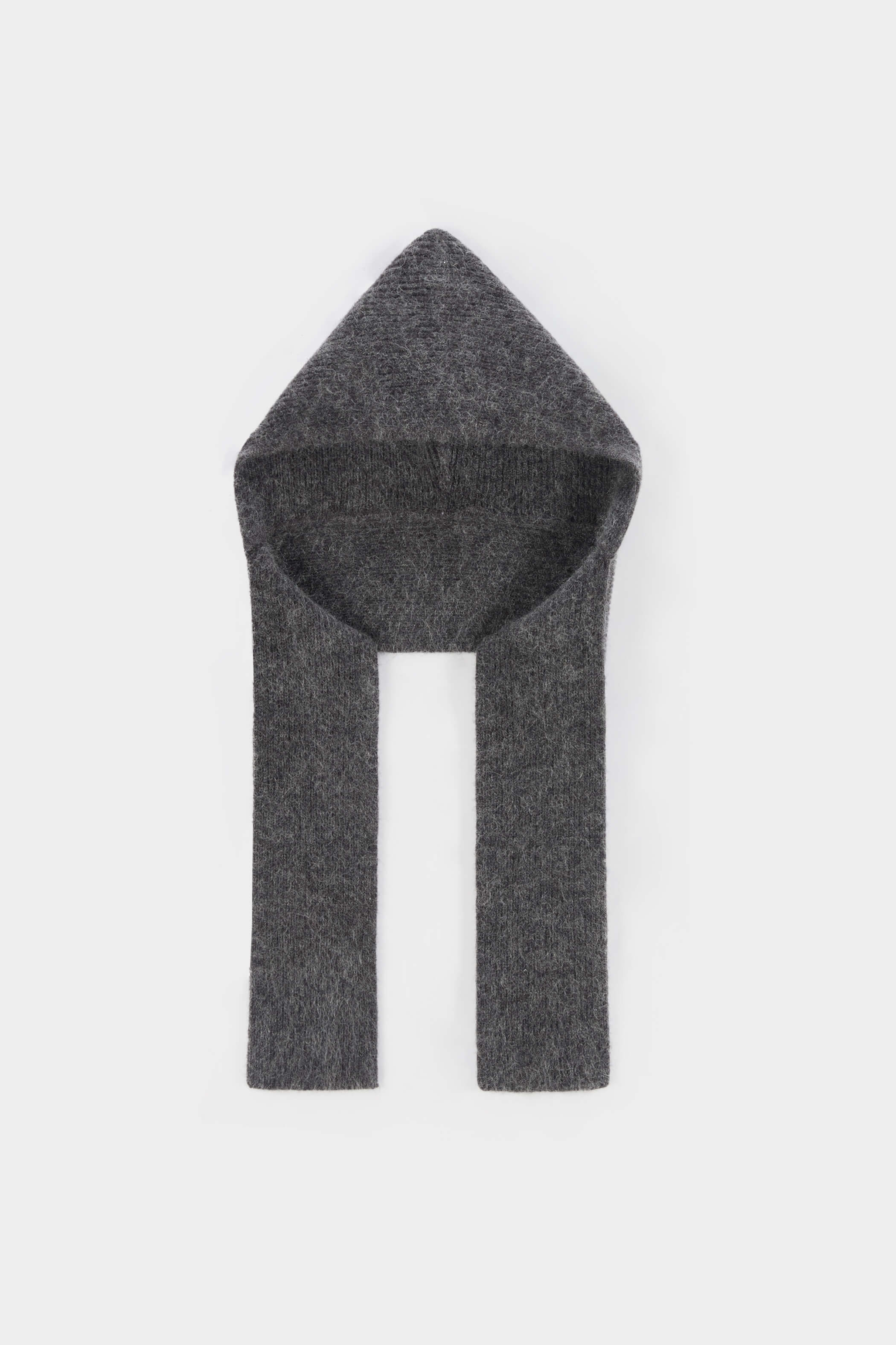 Dark gray mixed colored mohair one-piece hooded scarf hat