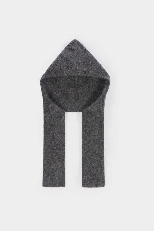 Dark gray mixed colored mohair one-piece hooded scarf hat