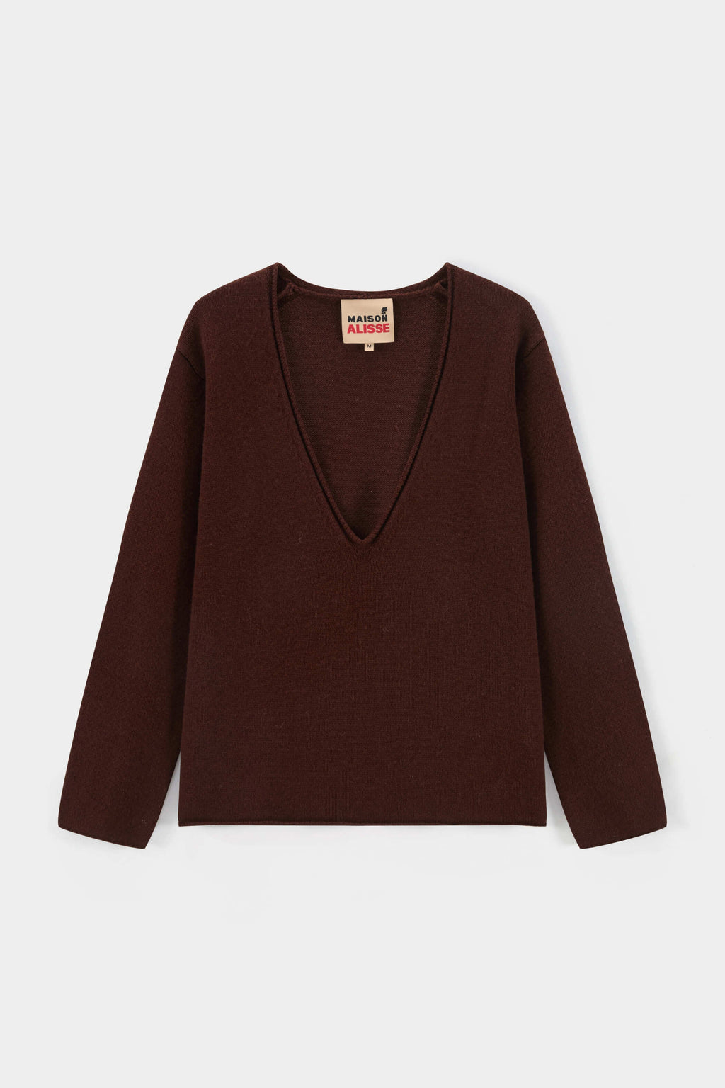 Deep V-neck long-sleeved knitted shirt