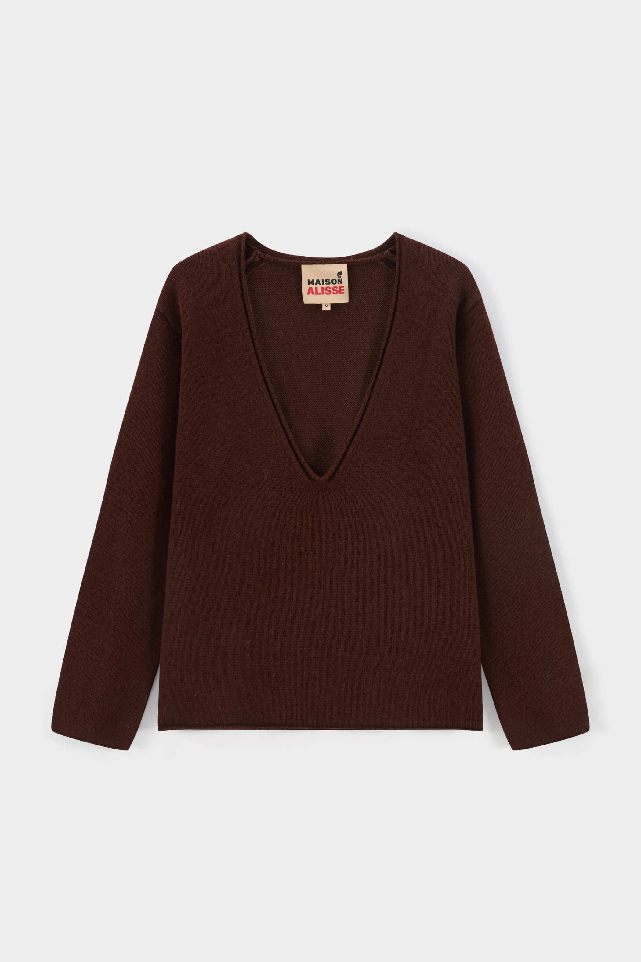 Deep V-neck long-sleeved knitted shirt