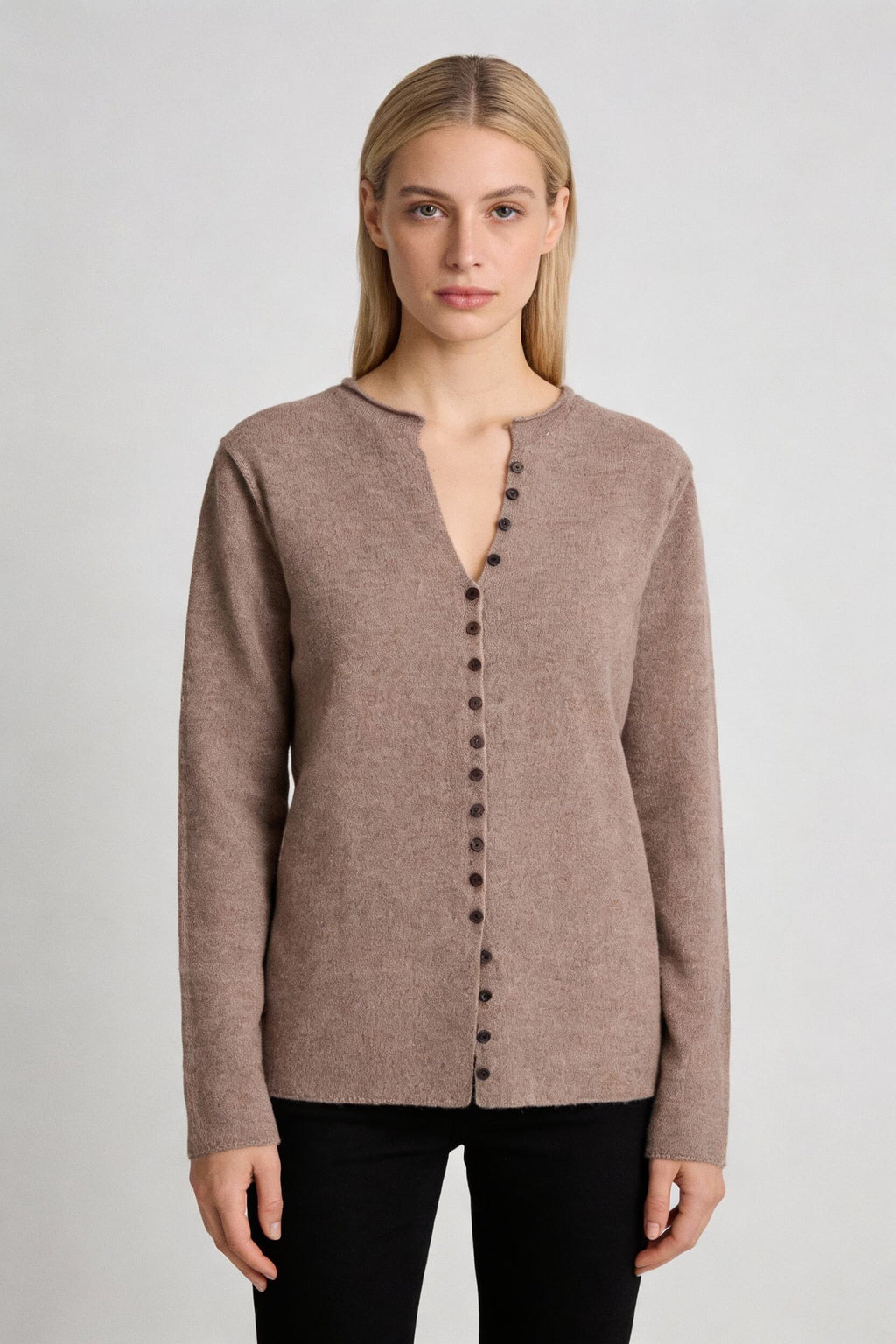 V-neck half-open knitted cardigan